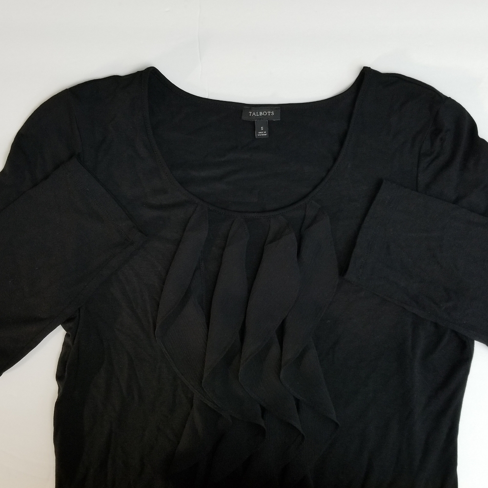 Talbots Black Scoop-Neck Ruffled Top, size Small - Picture 4 of 5